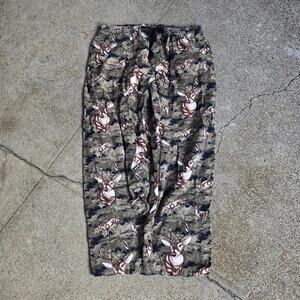 Vtg Y2k Deer Camo Pattern All Over Print Hunting Sweatpants Lounge Pants 32" Fit